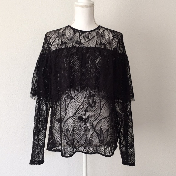 Who What Wear Tops - Who What Wear Black Lace Ruffle Top M